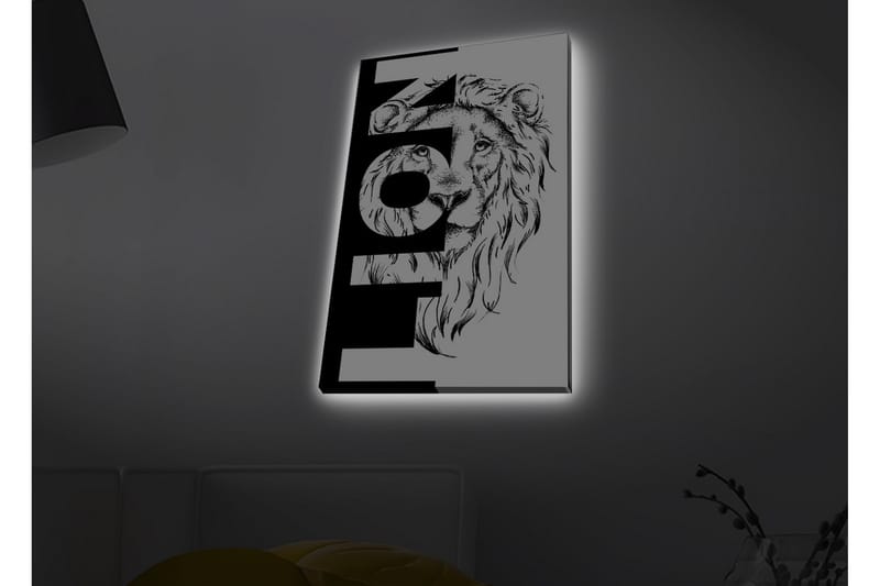 Lerretsbilde med LED-belysning - Løvehode med grafiske elementer - Svart / Hvit - Innredning - Bilder & kunst - Lerretsbilder