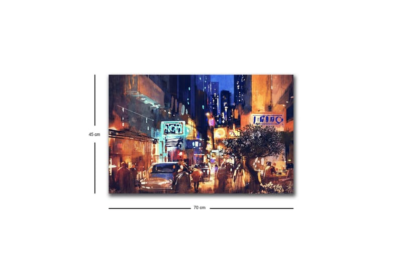 Lerretsbilde med LED-belysning - Livlig bybilde med natteliv og biler - Mørk blå / Oransje / Grønn - Innredning - Bilder & kunst - Lerretsbilder