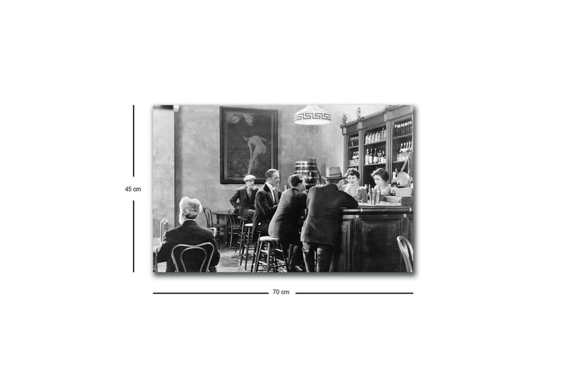 Lerretsbilde med LED-belysning - Livlig scene fra en bar med folk i samtale og samhandling - Svart / Hvit / Grå - Innredning - Bilder & kunst - Lerretsbilder