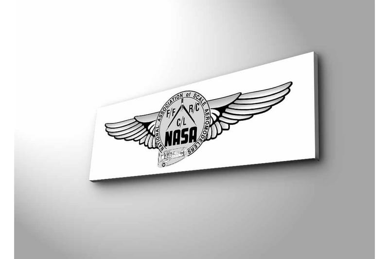 Lerretsbilde med LED-belysning - Logo med vinger og NASA-motiv - Svart / Grå - Innredning - Bilder & kunst - Lerretsbilder