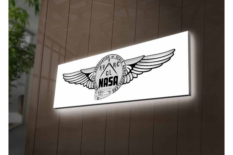 Lerretsbilde med LED-belysning - Logo med vinger og NASA-motiv - Svart / Grå - Innredning - Bilder & kunst - Lerretsbilder