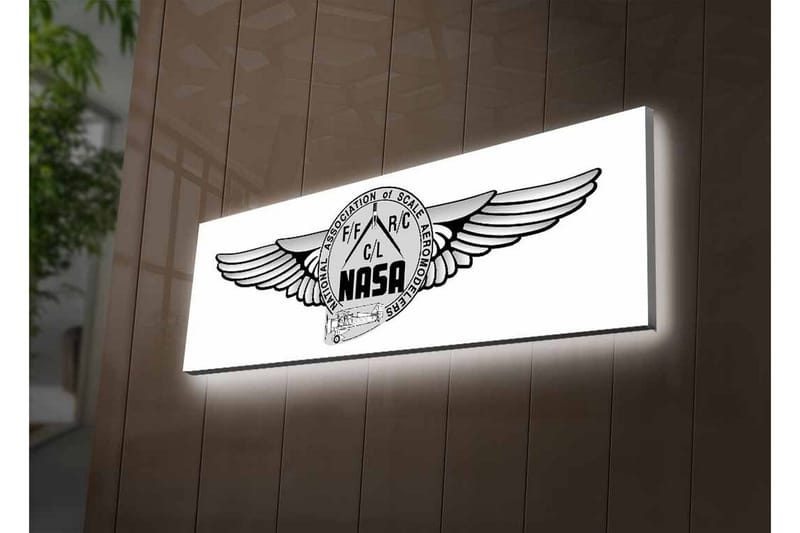 Lerretsbilde med LED-belysning - Logo med vinger og NASA-motiv - Svart / Grå - Innredning - Bilder & kunst - Lerretsbilder