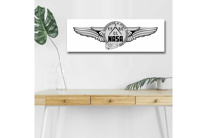 Lerretsbilde med LED-belysning - Logo med vinger og NASA-motiv - Svart / Grå - Innredning - Bilder & kunst - Lerretsbilder