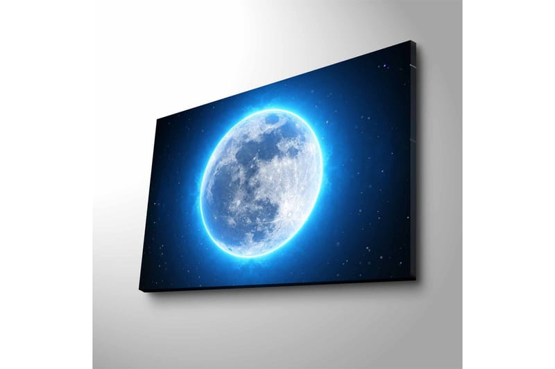 Lerretsbilde med LED-belysning - Lysende fullmåne omgitt av stjerner - Blå / Hvit / Mørk blå - Innredning - Bilder & kunst - Lerretsbilder