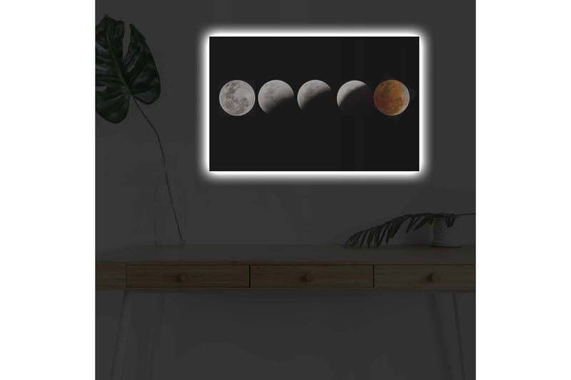 Lerretsbilde med LED-belysning - Månefaser i forskjellige former mot svart bakgrunn - Grå / Svart / Rød - Innredning - Bilder & kunst - Lerretsbilder