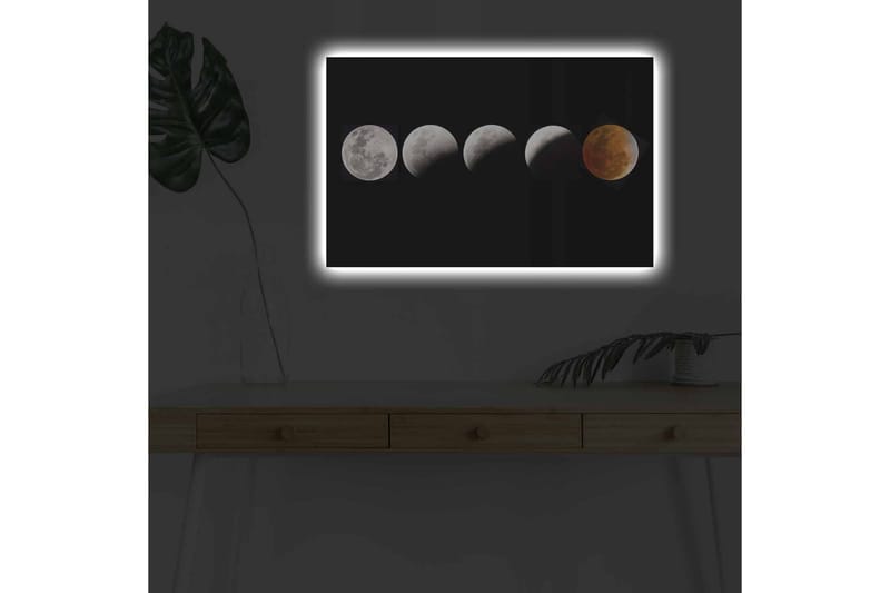 Lerretsbilde med LED-belysning - Månefaser i forskjellige former mot svart bakgrunn - Grå / Svart / Rød - Innredning - Bilder & kunst - Lerretsbilder
