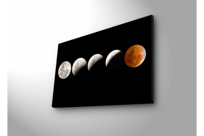 Lerretsbilde med LED-belysning - Månefaser i forskjellige former mot svart bakgrunn - Grå / Svart / Rød - Innredning - Bilder & kunst - Lerretsbilder