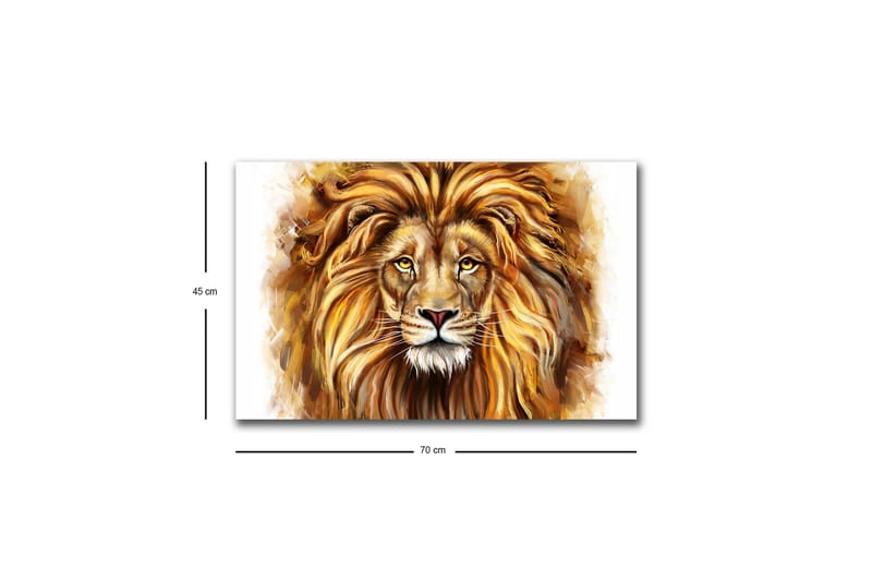 Lerretsbilde med LED-belysning - Majestetisk løvehode med detaljert man og uttrykksfulle øyne - Gull / Brun / Beige - Innredning - Bilder & kunst - Lerretsbilder