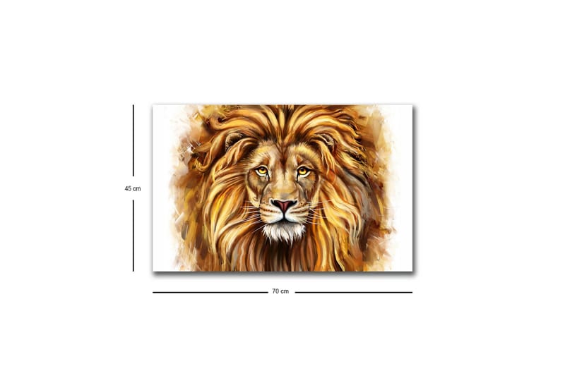 Lerretsbilde med LED-belysning - Majestetisk løvehode med detaljert man og uttrykksfulle øyne - Gull / Brun / Beige - Innredning - Bilder & kunst - Lerretsbilder