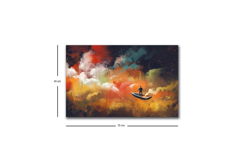 Lerretsbilde med LED-belysning - Mann i båt som navigerer gjennom fargerike skyer - Oransje / Blå / Hvit - Innredning - Bilder & kunst - Lerretsbilder