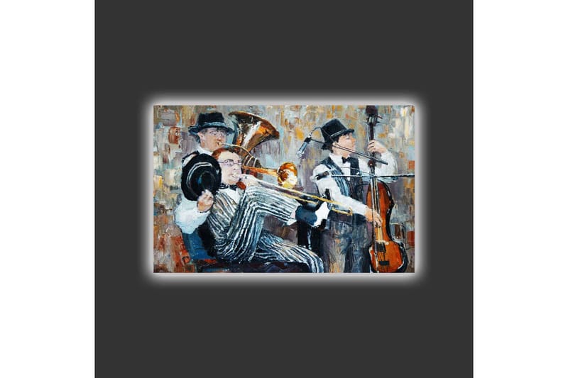 Lerretsbilde med LED-belysning - Musikalsk opptreden med tre musikere som spiller - Mørk blå / Oransje / Hvit - Innredning - Bilder & kunst - Lerretsbilder