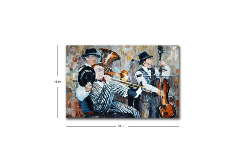 Lerretsbilde med LED-belysning - Musikalsk opptreden med tre musikere som spiller - Mørk blå / Oransje / Hvit - Innredning - Bilder & kunst - Lerretsbilder