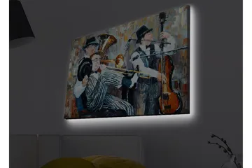 Lerretsbilde med LED-belysning - Musikalsk opptreden med tre musikere som spiller - Mørk blå / Oransje / Hvit - Innredning - Bilder & kunst - Lerretsbilder