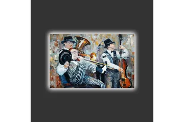Lerretsbilde med LED-belysning - Musikalsk opptreden med tre musikere som spiller - Mørk blå / Oransje / Hvit - Innredning - Bilder & kunst - Lerretsbilder