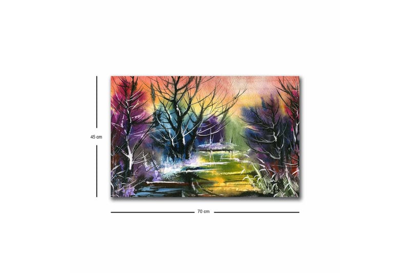 Lerretsbilde med LED-belysning - Mystisk landskap med silhuetter av trær i skumringen - Lilla / Grønn / Svart - Innredning - Bilder & kunst - Lerretsbilder