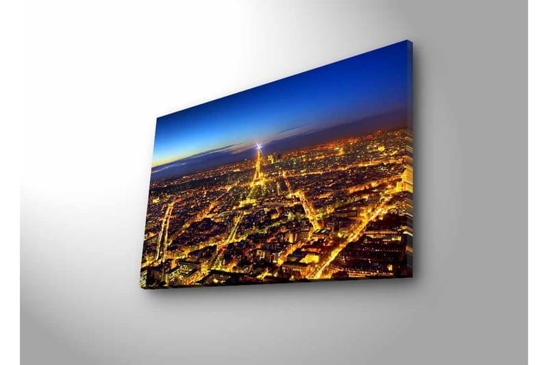 Lerretsbilde med LED-belysning - Nattbilde av Paris med Eiffeltårnet som hovedfokus - Mørk blå / Gyllen / Svart - Innredning - Bilder & kunst - Lerretsbilder