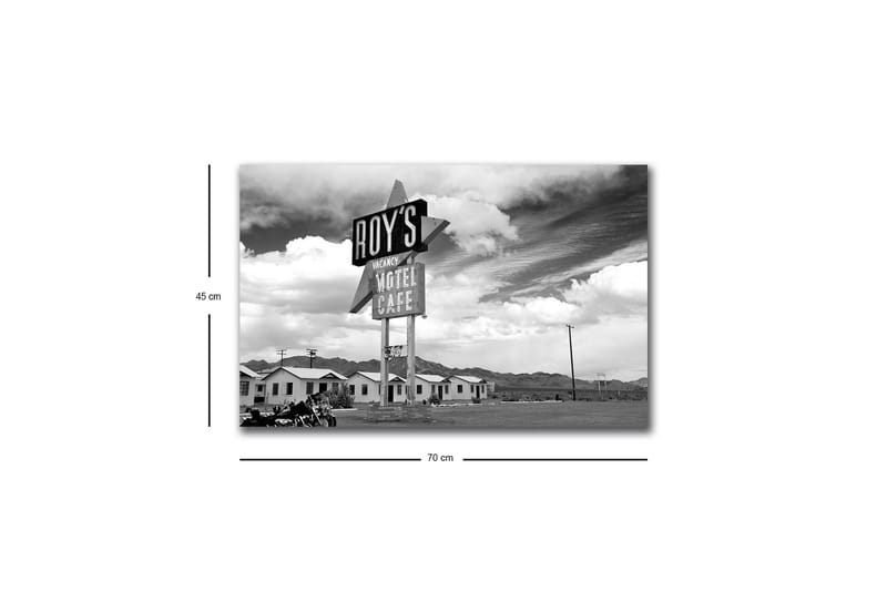 Lerretsbilde med LED-belysning - Nostalgisk skilt fra et motell i et ørkenlandskap - Svart / Hvit / Grå - Innredning - Bilder & kunst - Lerretsbilder