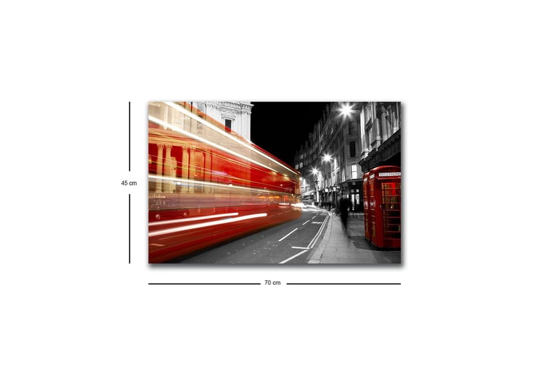 Lerretsbilde med LED-belysning - Rød buss i bevegelse på en svart-hvit bygate - Rød / Svart / Grå - Innredning - Bilder & kunst - Lerretsbilder