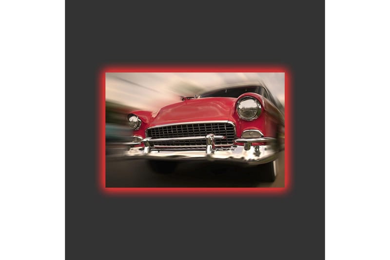 Lerretsbilde med LED-belysning - Rød klassisk bil i bevegelse - Rød / Sølv - Innredning - Bilder & kunst - Lerretsbilder
