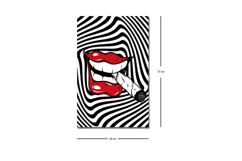 Lerretsbilde med LED-belysning - Røde lepper med en sigarett i munnen mot en svart og hvit spiralbakgrunn - Rød / Svart / Hvit - Innredning - Bilder & kunst - Lerretsbilder