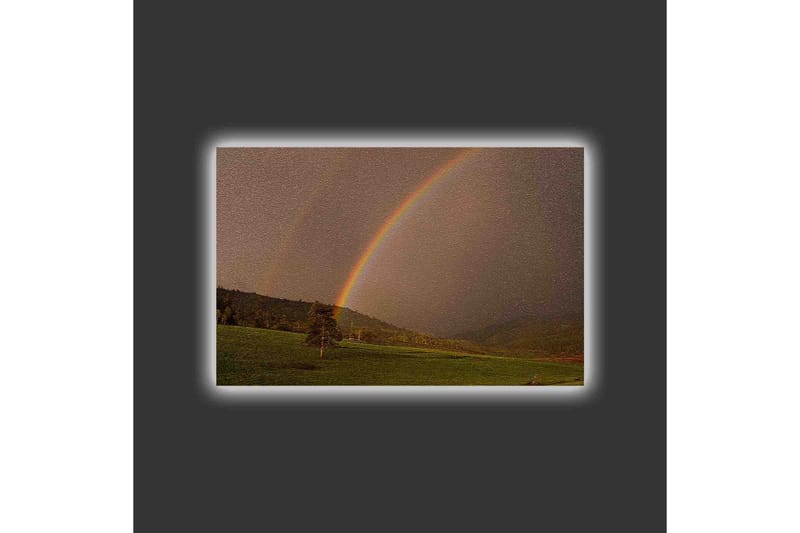 Lerretsbilde med LED-belysning - Regnbue som strekker seg over en grønn dal - Grønn / Brun / Gul - Innredning - Bilder & kunst - Lerretsbilder