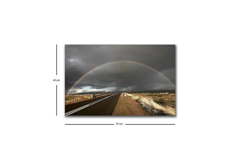 Lerretsbilde med LED-belysning - Regnbue som strekker seg over en mørk himmel over en landevei - Mørkegrå / Beige / Regnbuefarger - Innredning - Bilder & kunst - Lerretsbilder
