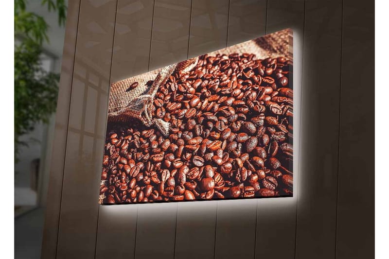 Lerretsbilde med LED-belysning - Rike kaffebønner i et naturlig miljø - Mørk brun / Lys brun - Innredning - Bilder & kunst - Lerretsbilder