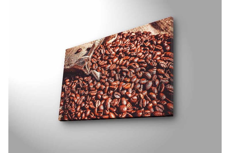 Lerretsbilde med LED-belysning - Rike kaffebønner i et naturlig miljø - Mørk brun / Lys brun - Innredning - Bilder & kunst - Lerretsbilder