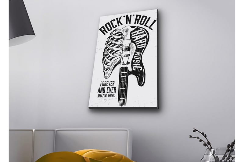 Lerretsbilde med LED-belysning - Rock'n'roll-gitar med skjelettmotiv - Svart / Hvit - Innredning - Bilder & kunst - Lerretsbilder