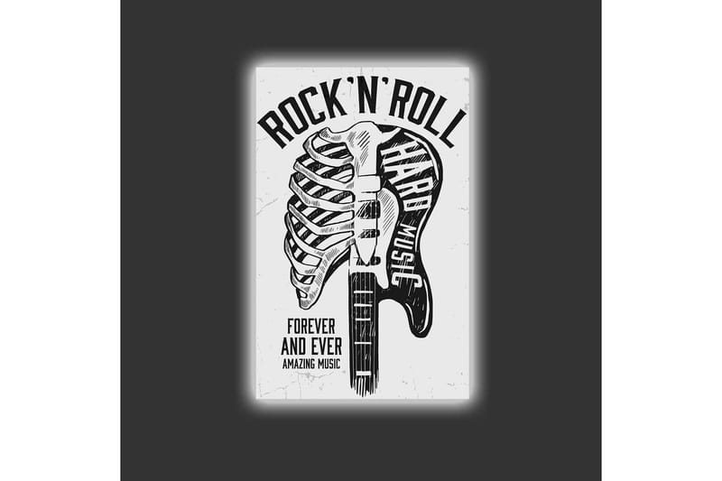 Lerretsbilde med LED-belysning - Rock'n'roll-gitar med skjelettmotiv - Svart / Hvit - Innredning - Bilder & kunst - Lerretsbilder