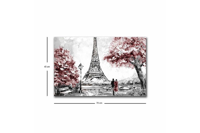 Lerretsbilde med LED-belysning - Romantisk scene med Eiffeltårnet og blomstrende trær - Rød / Svart / Grå - Innredning - Bilder & kunst - Lerretsbilder