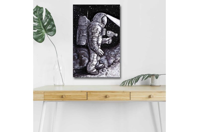 Lerretsbilde med LED-belysning - Romfarer i et stjerneklar miljø - Svart / Grå / Hvit - Innredning - Bilder & kunst - Lerretsbilder