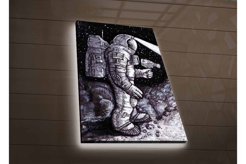 Lerretsbilde med LED-belysning - Romfarer i et stjerneklar miljø - Svart / Grå / Hvit - Innredning - Bilder & kunst - Lerretsbilder