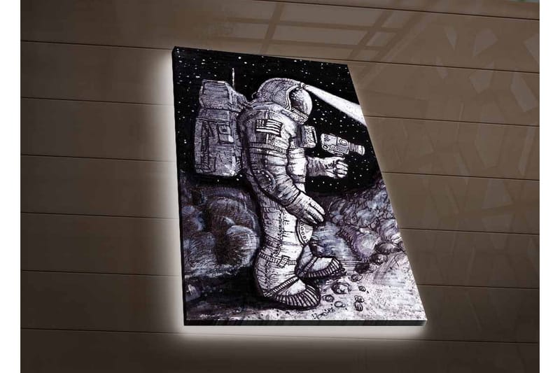 Lerretsbilde med LED-belysning - Romfarer i et stjerneklar miljø - Svart / Grå / Hvit - Innredning - Bilder & kunst - Lerretsbilder