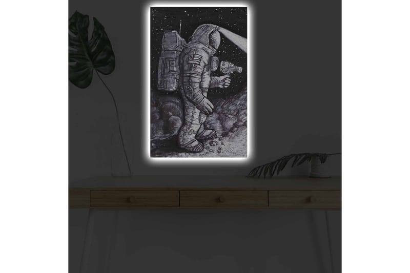 Lerretsbilde med LED-belysning - Romfarer i et stjerneklar miljø - Svart / Grå / Hvit - Innredning - Bilder & kunst - Lerretsbilder