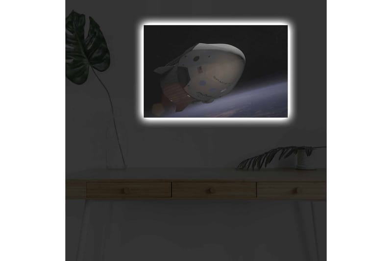 Lerretsbilde med LED-belysning - Romfartøy i bane over jorden - Svart / Hvit / Blå - Innredning - Bilder & kunst - Lerretsbilder