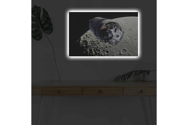 Lerretsbilde med LED-belysning - Romfartøy i bane rundt månen - Grå / Svart / Sølv - Innredning - Bilder & kunst - Lerretsbilder