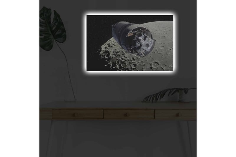 Lerretsbilde med LED-belysning - Romfartøy i bane rundt månen - Grå / Svart / Sølv - Innredning - Bilder & kunst - Lerretsbilder