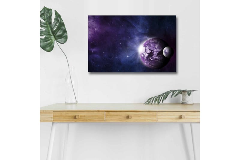 Lerretsbilde med LED-belysning - Romlandskap med planeter og stjerner - Lilla / Blå / Hvit - Innredning - Bilder & kunst - Lerretsbilder