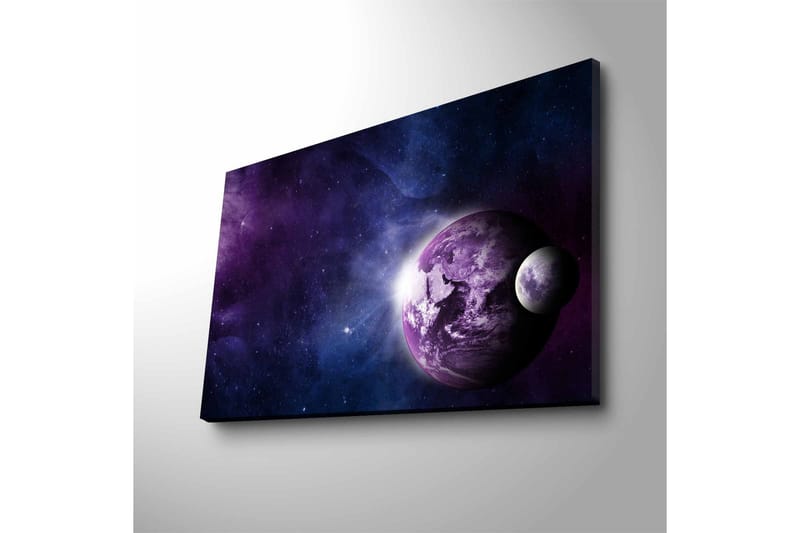 Lerretsbilde med LED-belysning - Romlandskap med planeter og stjerner - Lilla / Blå / Hvit - Innredning - Bilder & kunst - Lerretsbilder