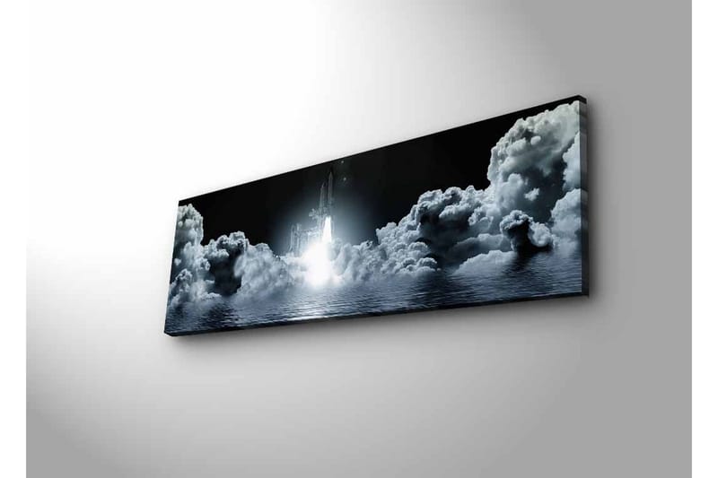 Lerretsbilde med LED-belysning - Romrakett som letter gjennom overskyet himmel - Mørkegrå / Hvit / Lyseblå - Innredning - Bilder & kunst - Lerretsbilder