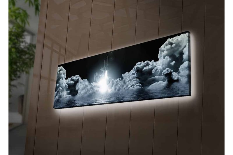Lerretsbilde med LED-belysning - Romrakett som letter gjennom overskyet himmel - Mørkegrå / Hvit / Lyseblå - Innredning - Bilder & kunst - Lerretsbilder