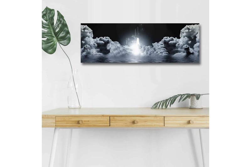 Lerretsbilde med LED-belysning - Romrakett som letter gjennom overskyet himmel - Mørkegrå / Hvit / Lyseblå - Innredning - Bilder & kunst - Lerretsbilder