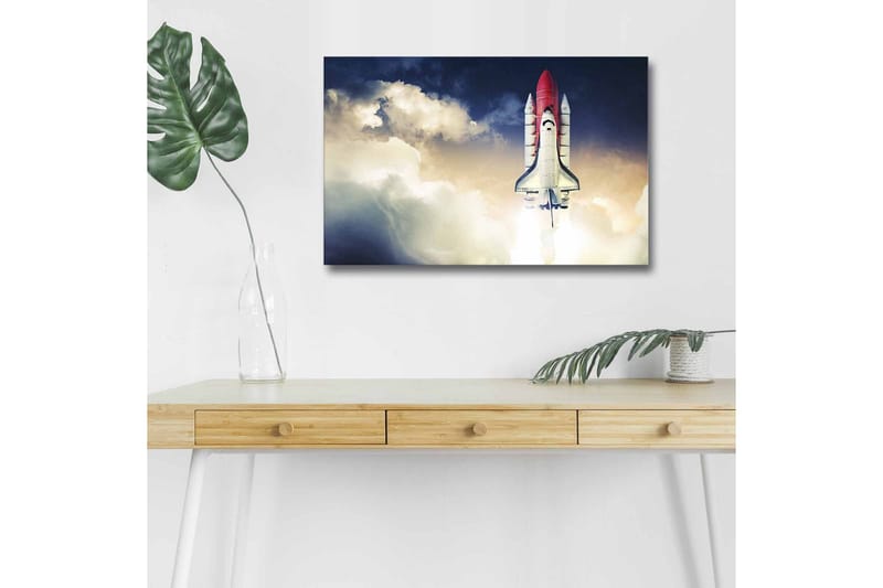 Lerretsbilde med LED-belysning - Romrakett som letter mot himmelen - Rød / Hvit / Blå - Innredning - Bilder & kunst - Lerretsbilder