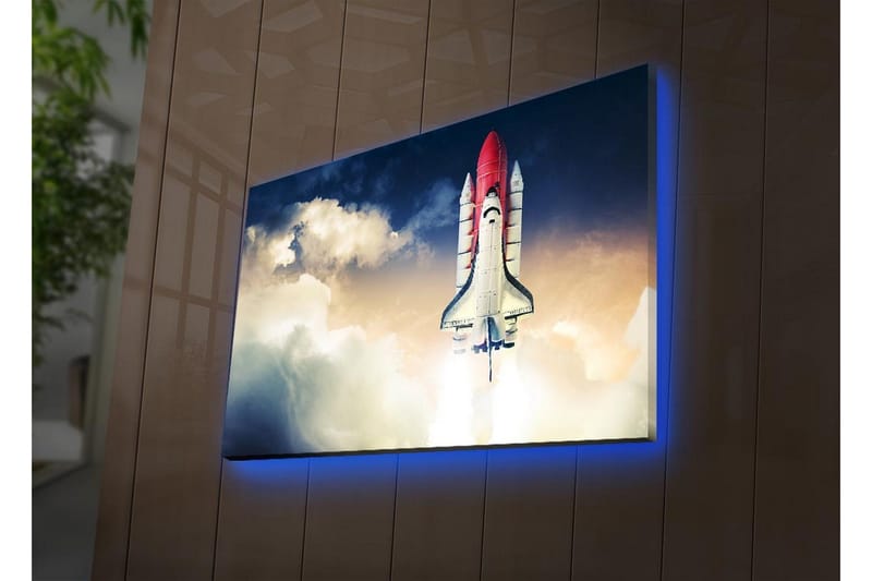Lerretsbilde med LED-belysning - Romrakett som letter mot himmelen - Rød / Hvit / Blå - Innredning - Bilder & kunst - Lerretsbilder