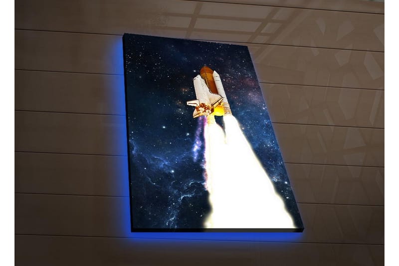 Lerretsbilde med LED-belysning - Romrakett som letter mot stjernene - Mørk blå / Hvit / Oransje - Innredning - Bilder & kunst - Lerretsbilder