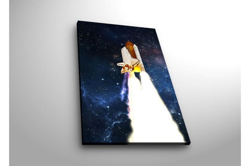 Lerretsbilde med LED-belysning - Romrakett som letter mot stjernene - Mørk blå / Hvit / Oransje - Innredning - Bilder & kunst - Lerretsbilder