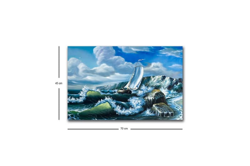Lerretsbilde med LED-belysning - Seilbåt som kjemper mot sterke bølger - Blå / Grønn / Hvit - Innredning - Bilder & kunst - Lerretsbilder