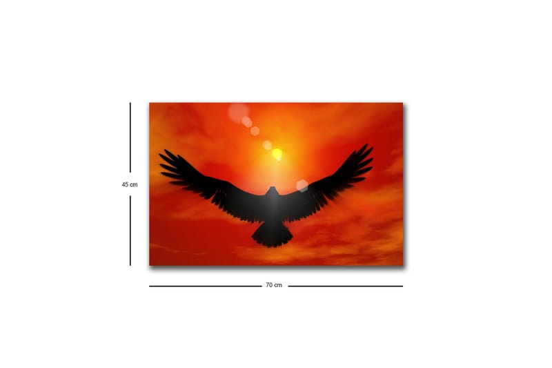 Lerretsbilde med LED-belysning - Silhuett av en ørn som flyr mot en solnedgang i sterke farger - Rød / Svart / Oransje - Innredning - Bilder & kunst - Lerretsbilder