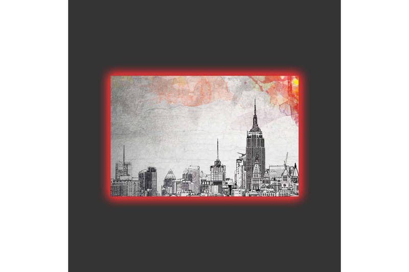 Lerretsbilde med LED-belysning - Silhuett av en by med ikoniske bygninger i svart-hvitt - Svart / Grå / Lys rosa - Innredning - Bilder & kunst - Lerretsbilder